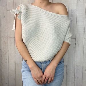 Ivory Ribbed Knit Asymmetrical Shoulder Y2K Top